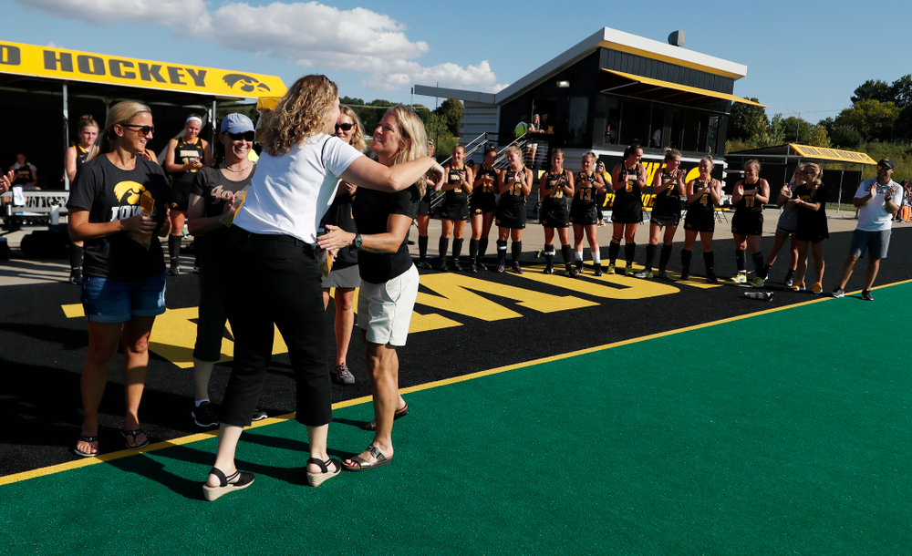 Former members of the Iowa Field Hockey team receive their letters following the Iowa Hawkeyes game against the Penn Quakers Friday, September 14, 2018 at Grant Field. (Brian Ray/hawkeyesports.com)