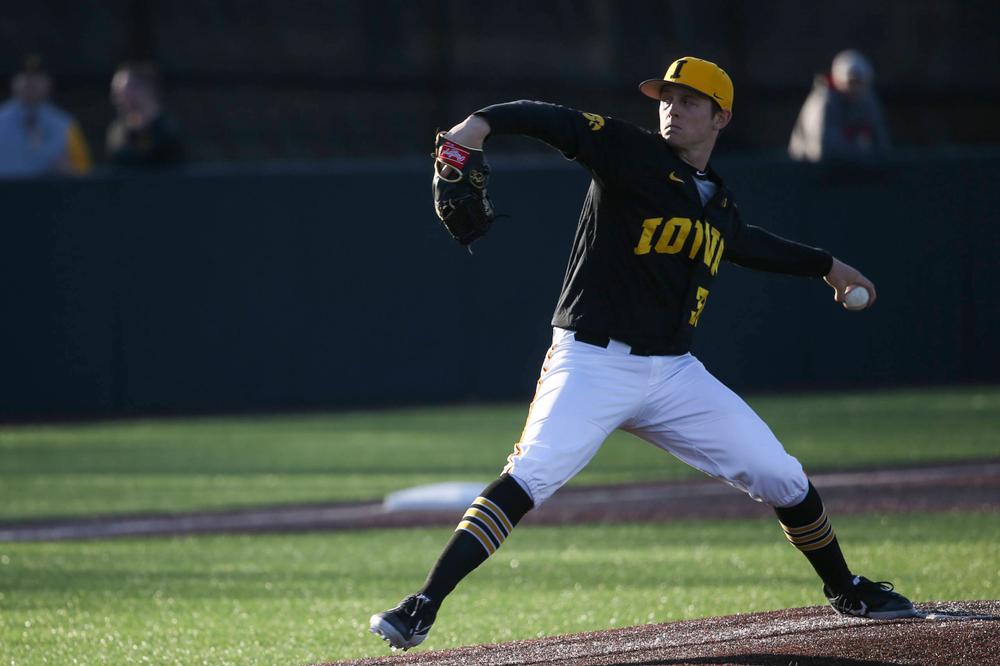 Iowa pitcher Trenton Wallace at the game vs. Bradley on Tuesday, March 26, 2019 at (place). (Lily Smith/hawkeyesports.com)