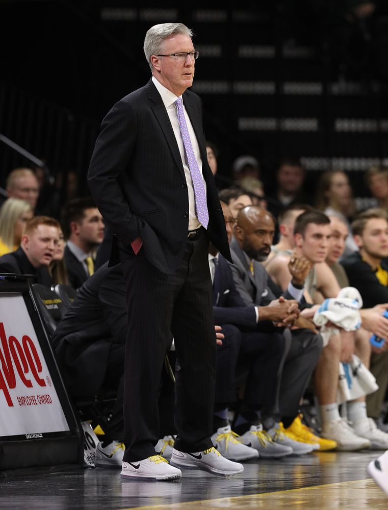 Iowa Hawkeyes head coach Fran McCaffery wears sneakers with his suit in support of cancer research against the Michigan State Spartans Thursday, January 24, 2019 at Carver-Hawkeye Arena. (Brian Ray/hawkeyesports.com)