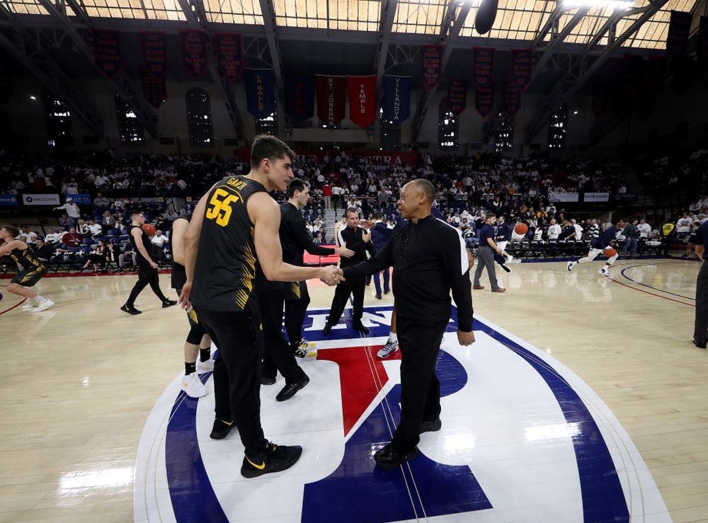 Iowa Hawkeyes forward Luka Garza (55) against Penn State Saturday, January 4, 2020 at the Palestra in Philadelphia. (Brian Ray/hawkeyesports.com)