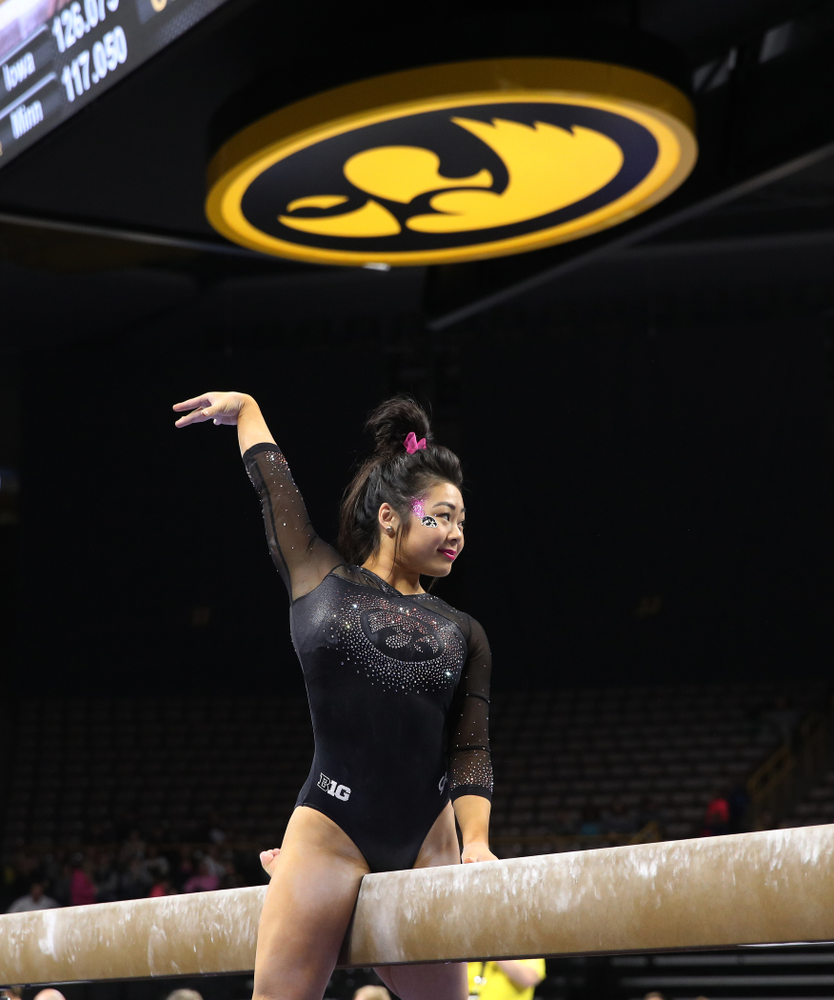 Iowa's Clair Kaji competes on the beam against the Minnesota Golden Gophers Saturday, January 19, 2019 at Carver-Hawkeye Arena. (Brian Ray/hawkeyesports.com)