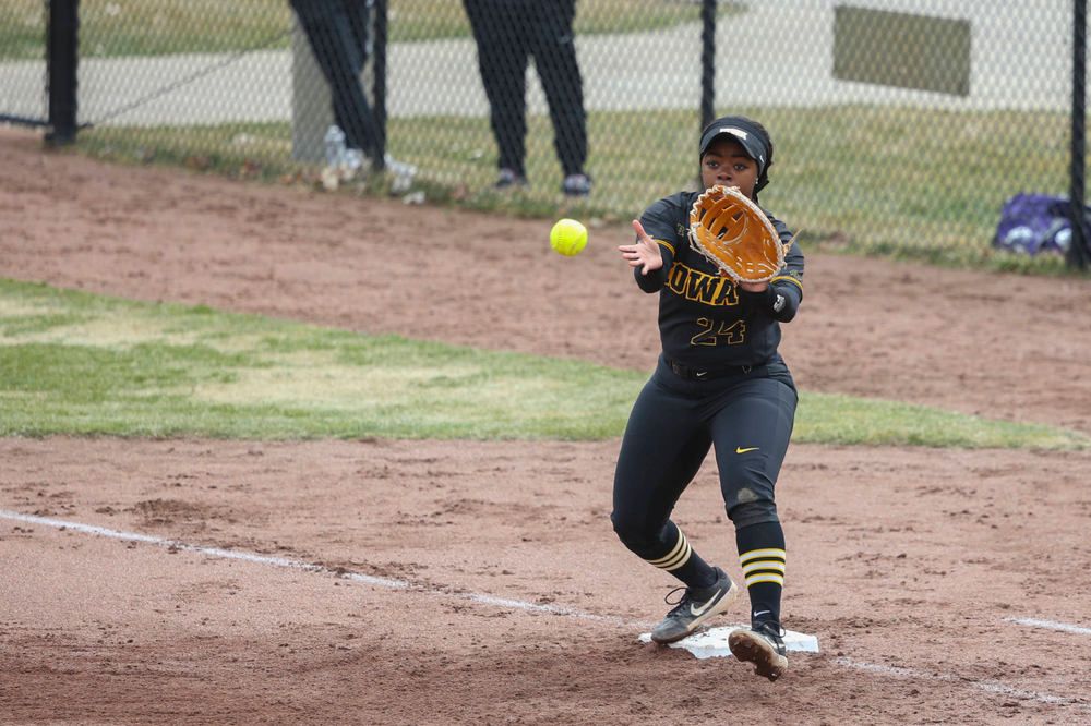 Iowa's Donirae Mayhew (24) at game 2 vs Northwestern on Saturday, March 30, 2019 at Bob Pearl Field. (Lily Smith/hawkeyesports.com)