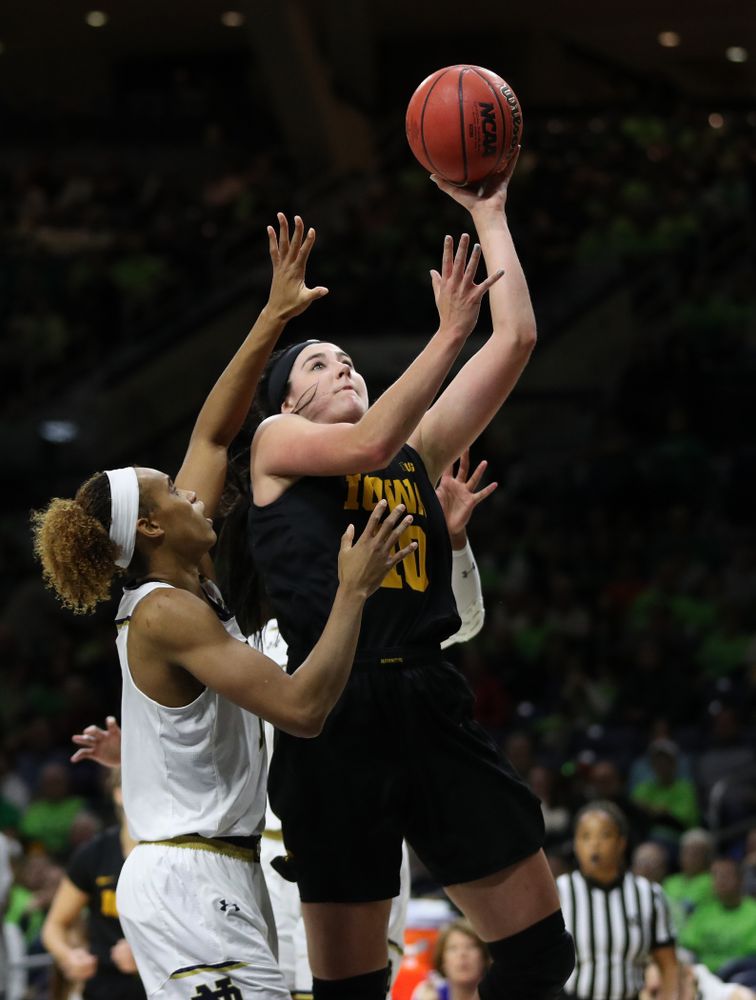 Iowa Hawkeyes forward Megan Gustafson (10) against the Notre Dame Fighting Irish Thursday, November 29, 2018 at the Joyce Center in South Bend, Ind. (Brian Ray/hawkeyesports.com)