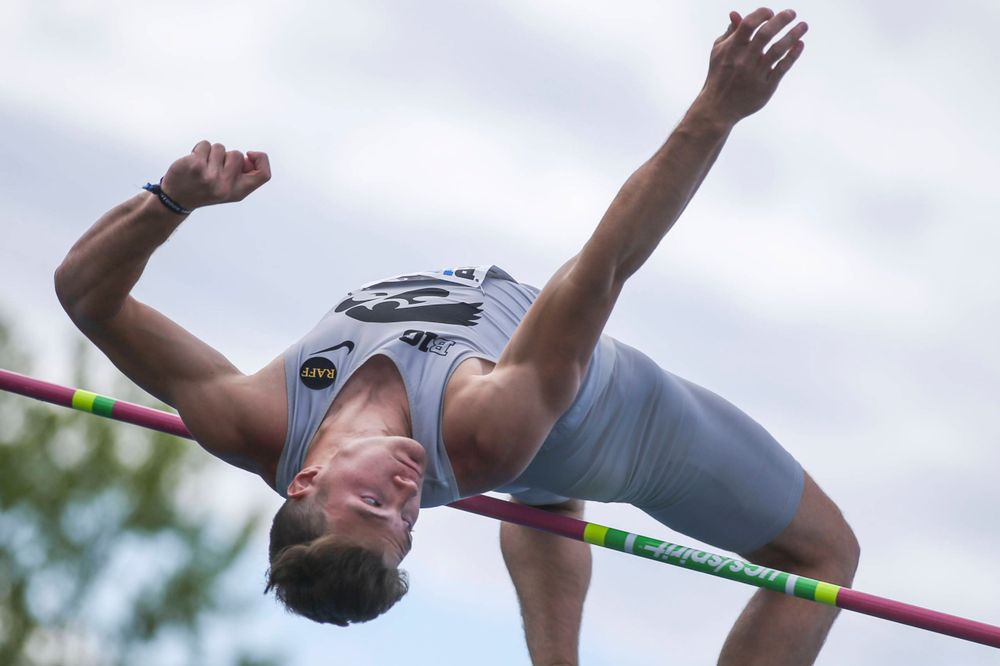 Iowa's Peyton Haack during men's high jump at Big Ten Outdoor Track and Field Championships at Francis X. Cretzmeyer Track on Friday, May 10, 2019. (Lily Smith/hawkeyesports.com)