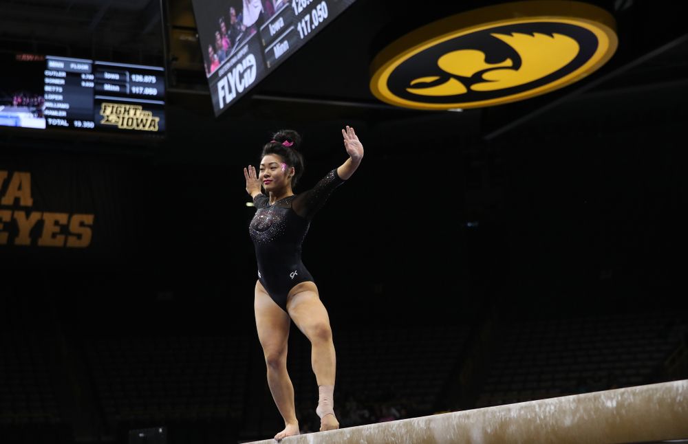 Iowa's Clair Kaji competes on the beam during their meet against the Minnesota Golden Gophers Saturday, January 19, 2019 at Carver-Hawkeye Arena. (Brian Ray/hawkeyesports.com)