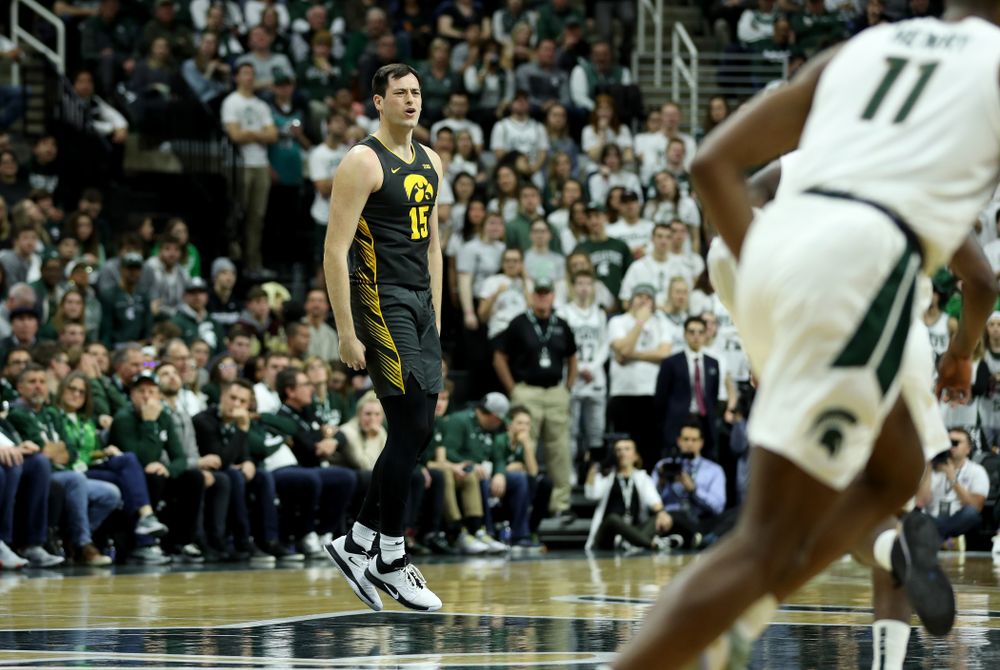Iowa Hawkeyes forward Ryan Kriener (15) against Michigan State Tuesday, February 25, 2020 at the Breslin Center in East Lansing, MI. (Brian Ray/hawkeyesports.com)
