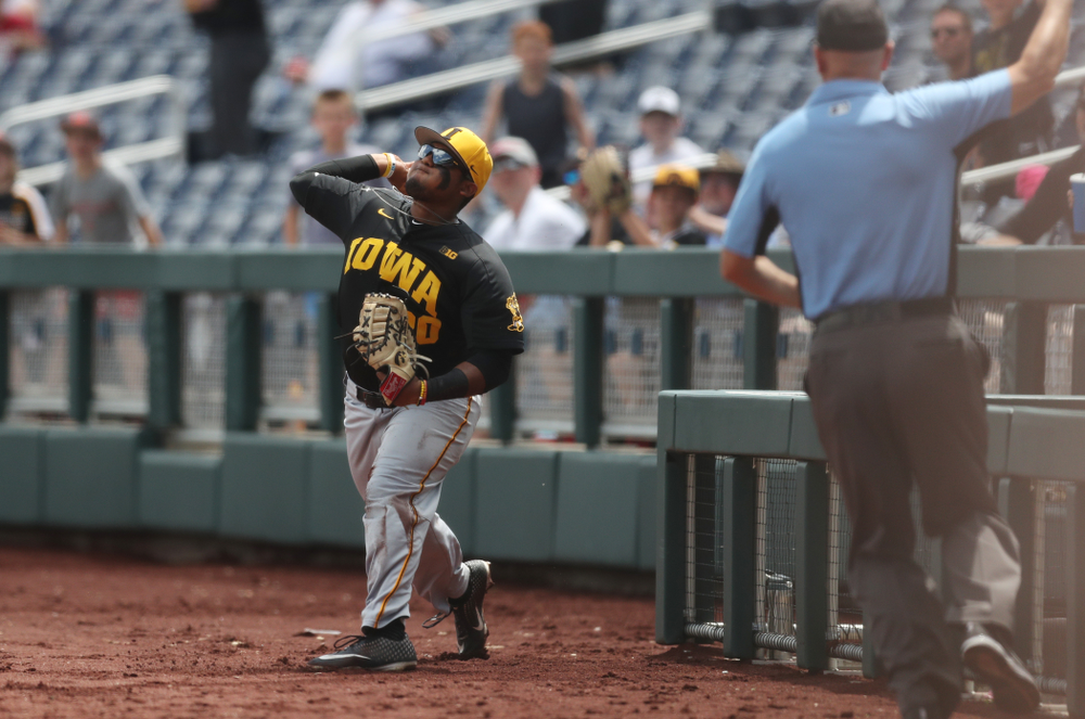 Iowa Hawkeyes Izaya Fullard (20) against the Nebraska Cornhuskers in the first round of the Big Ten Baseball Tournament Friday, May 24, 2019 at TD Ameritrade Park in Omaha, Neb. (Brian Ray/hawkeyesports.com)