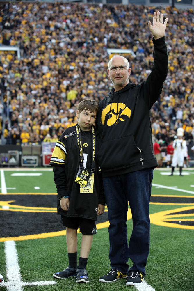 Kid Captain Aiden Kasper before the Iowa Hawkeyes against the Miami RedHawks Saturday, August 31, 2019 at Kinnick Stadium in Iowa City. (Brian Ray/hawkeyesports.com)