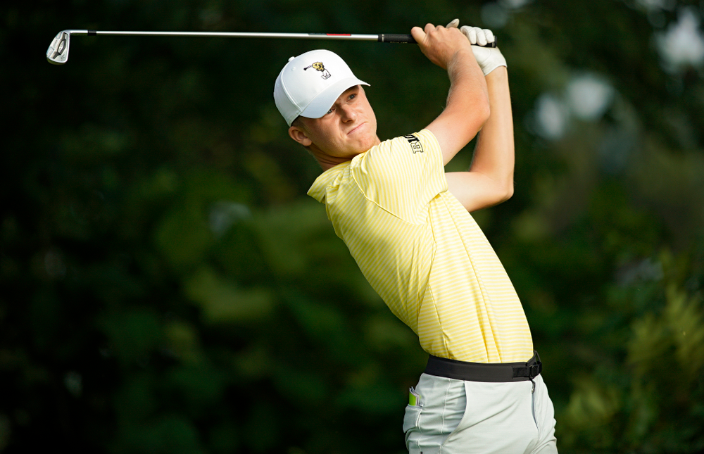 Iowa’s Benton Weinberg tees off during the third day of the Golfweek Conference Challenge at the Cedar Rapids Country Club in Cedar Rapids on Tuesday, Sep 17, 2019. (Stephen Mally/hawkeyesports.com)