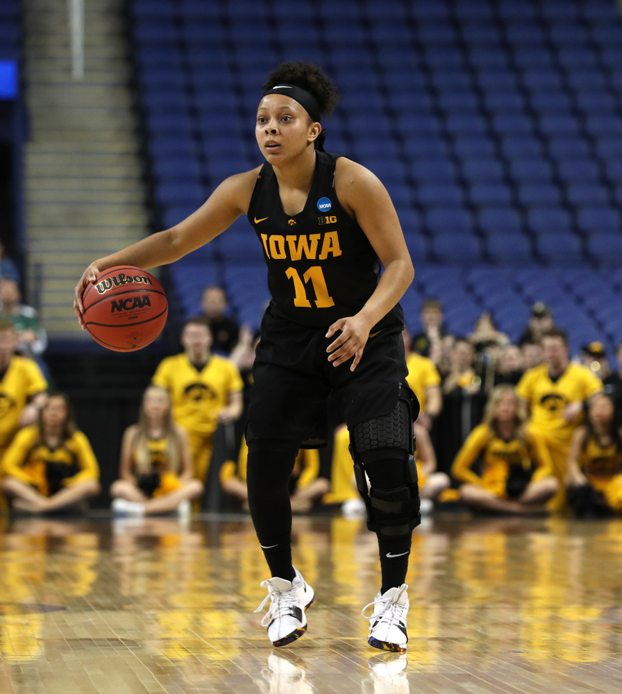 Iowa Hawkeyes guard Tania Davis (11) against the Baylor Lady Bears in the regional final of the 2019 NCAA Women's College Basketball Tournament Monday, April 1, 2019 at Greensboro Coliseum in Greensboro, NC.(Brian Ray/hawkeyesports.com)