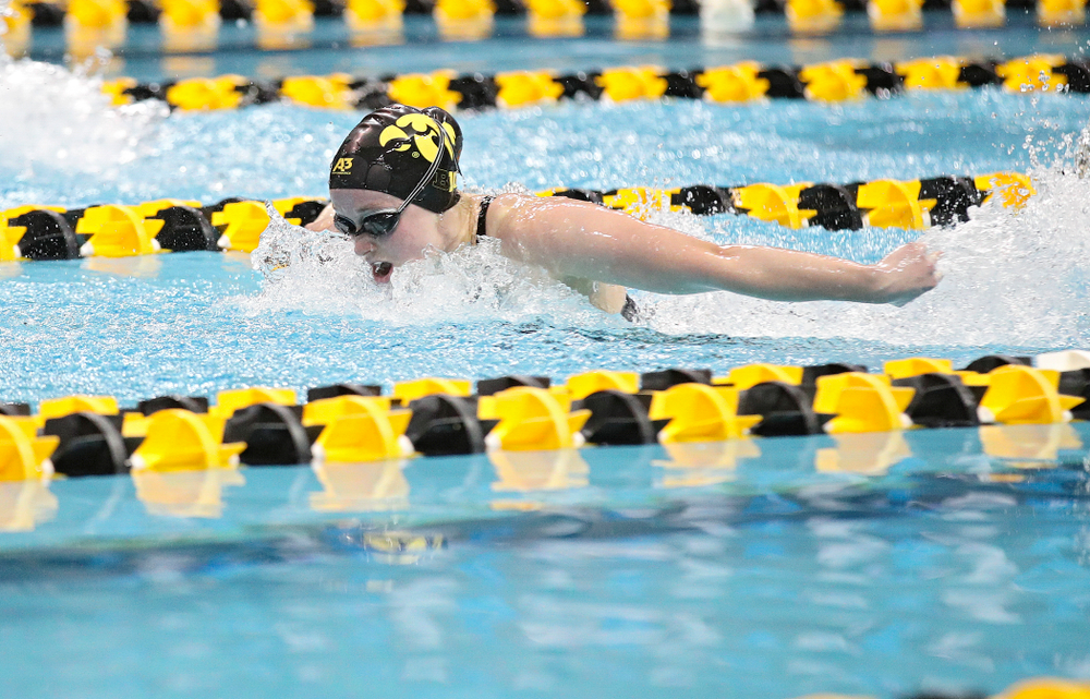 Iowa’s Kelsey Drake swims a 200 yard butterfly time trial during the 2020 Big Ten Women’s Swimming and Diving Championships at the Campus Recreation and Wellness Center in Iowa City on Wednesday, February 19, 2020. (Stephen Mally/hawkeyesports.com)