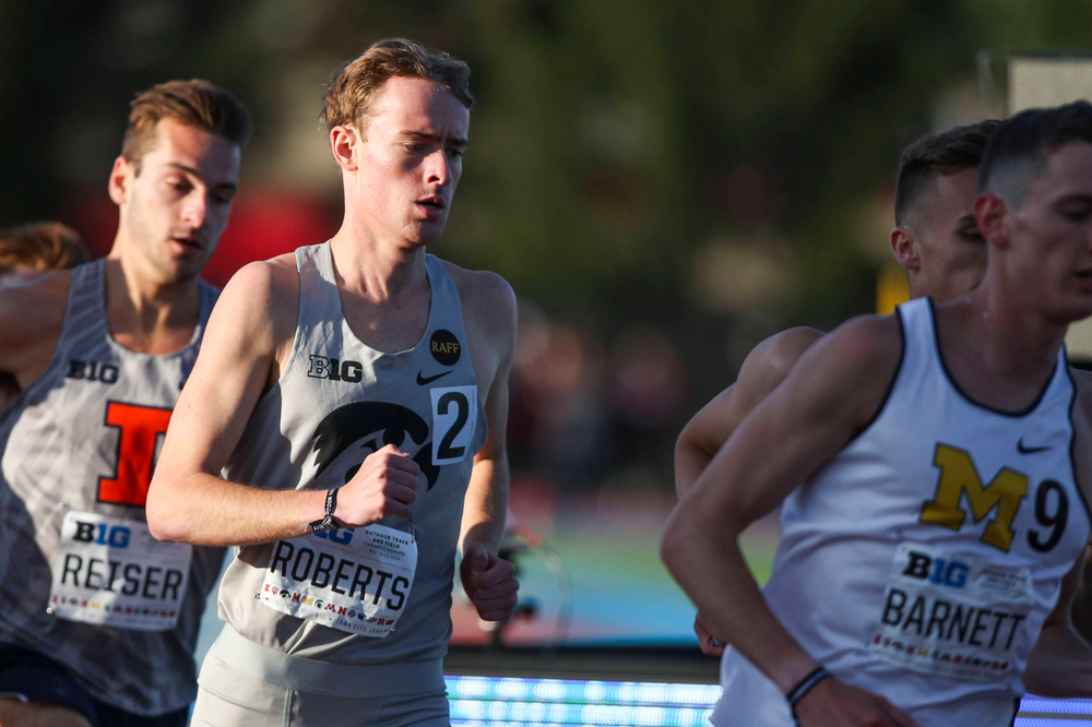 Iowa's Jeff Roberts runs during the men's 1500-meter run at the Big Ten Outdoor Track and Field Championships at Francis X. Cretzmeyer Track on Friday, May 10, 2019. (Lily Smith/hawkeyesports.com)