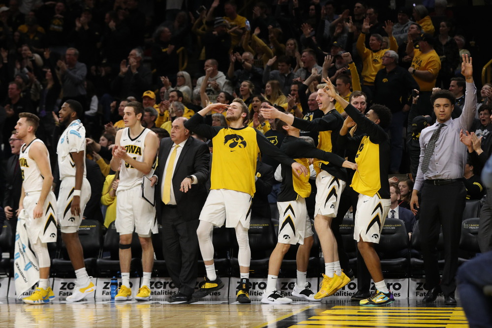 The Iowa Hawkeyes bench against the Michigan Wolverines Friday, February 1, 2019 at Carver-Hawkeye Arena. (Brian Ray/hawkeyesports.com)
