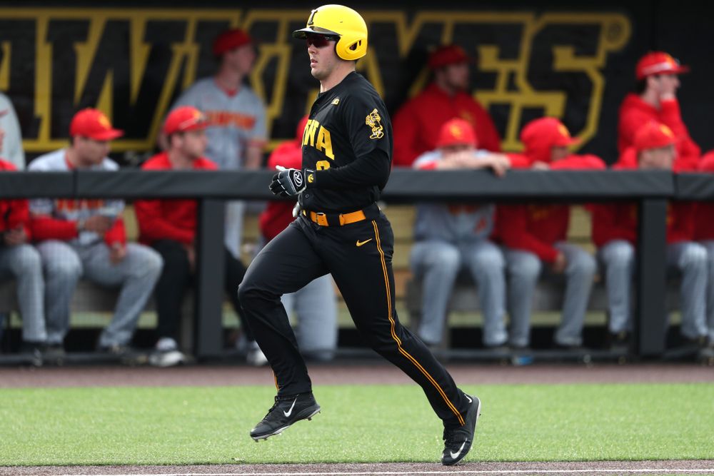Iowa Hawkeyes outfielder Luke Farley (8) against Simpson College Tuesday, March 19, 2019 at Duane Banks Field. (Brian Ray/hawkeyesports.com)