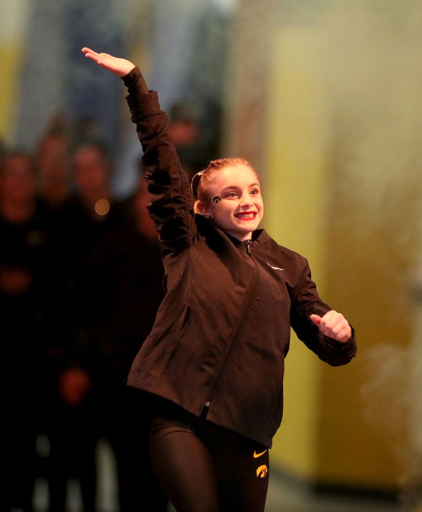 Iowa’s Lauren Guerin is introduced before their meet against Michigan State Saturday, February 1, 2020 at Carver-Hawkeye Arena. (Brian Ray/hawkeyesports.com)