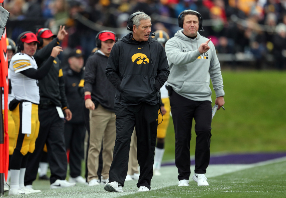 Iowa Hawkeyes head coach Kirk Ferentz against the Northwestern Wildcats Saturday, October 26, 2019 at Ryan Field in Evanston, Ill. (Brian Ray/hawkeyesports.com)