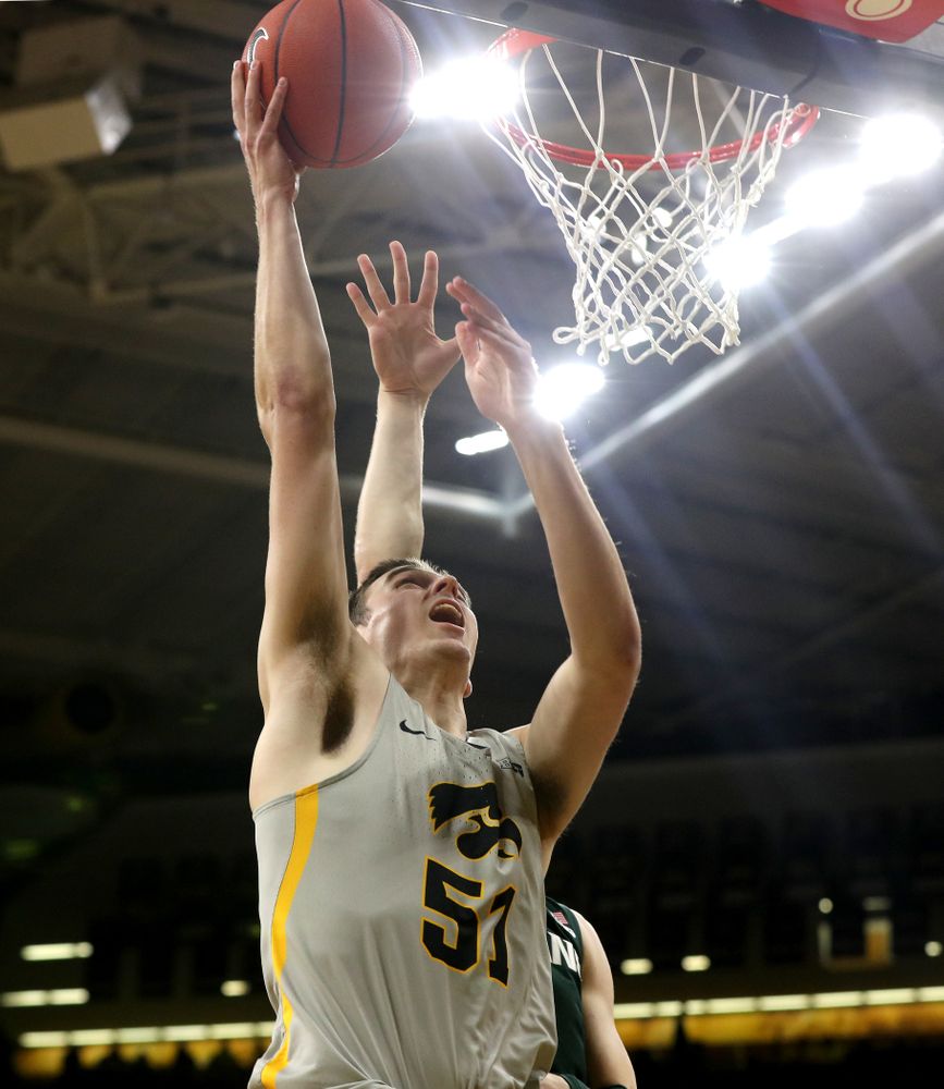 Iowa Hawkeyes forward Nicholas Baer (51) against the Michigan State Spartans Thursday, January 24, 2019 at Carver-Hawkeye Arena. (Brian Ray/hawkeyesports.com)