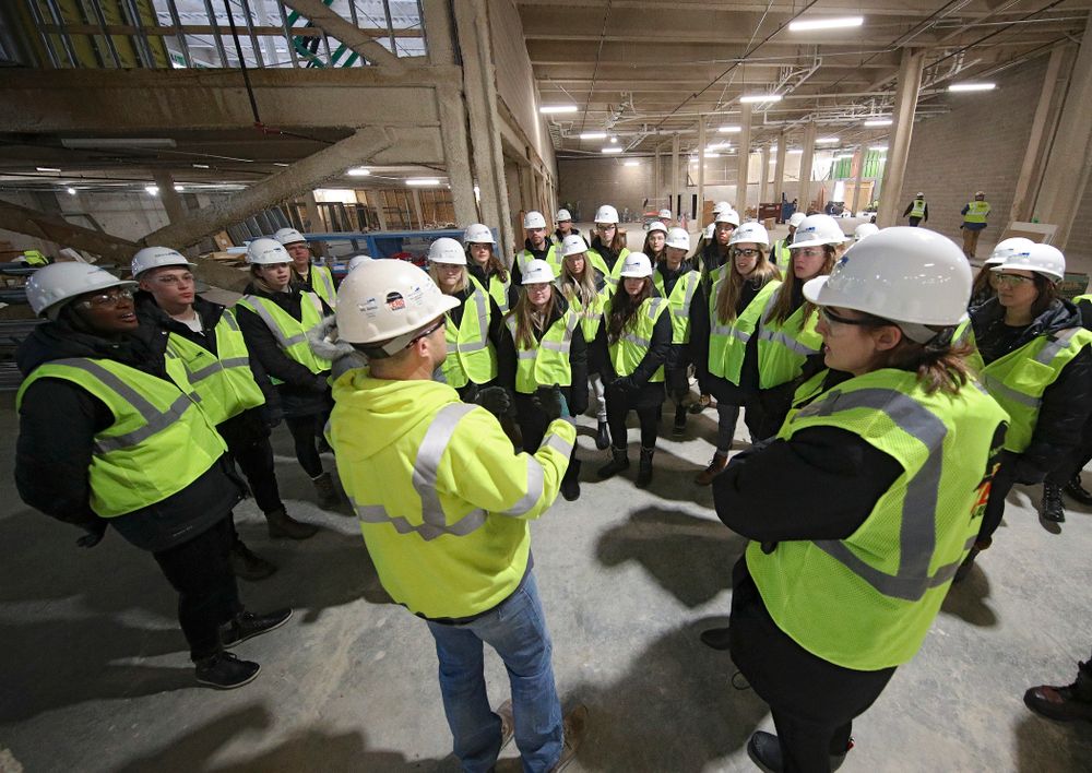 The Iowa Volleyball team and staff take a construction tour of Xtream Arena in Coralville on Thursday, January 30, 2020. (Stephen Mally/hawkeyesports.com)