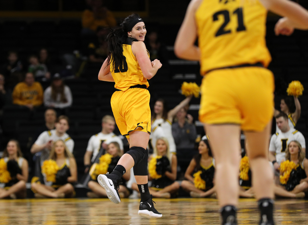 Iowa Hawkeyes forward Megan Gustafson (10) against the Robert Morris Colonials Sunday, December 2, 2018 at Carver-Hawkeye Arena. (Brian Ray/hawkeyesports.com)