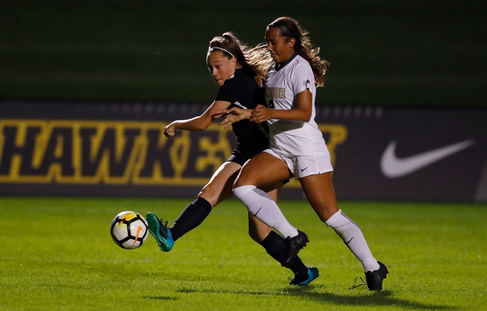 Iowa Hawkeyes Skylar Alward (7) against the Purdue Boilermakers Thursday, September 20, 2018 at the Iowa Soccer Complex. (Brian Ray/hawkeyesports.com)
