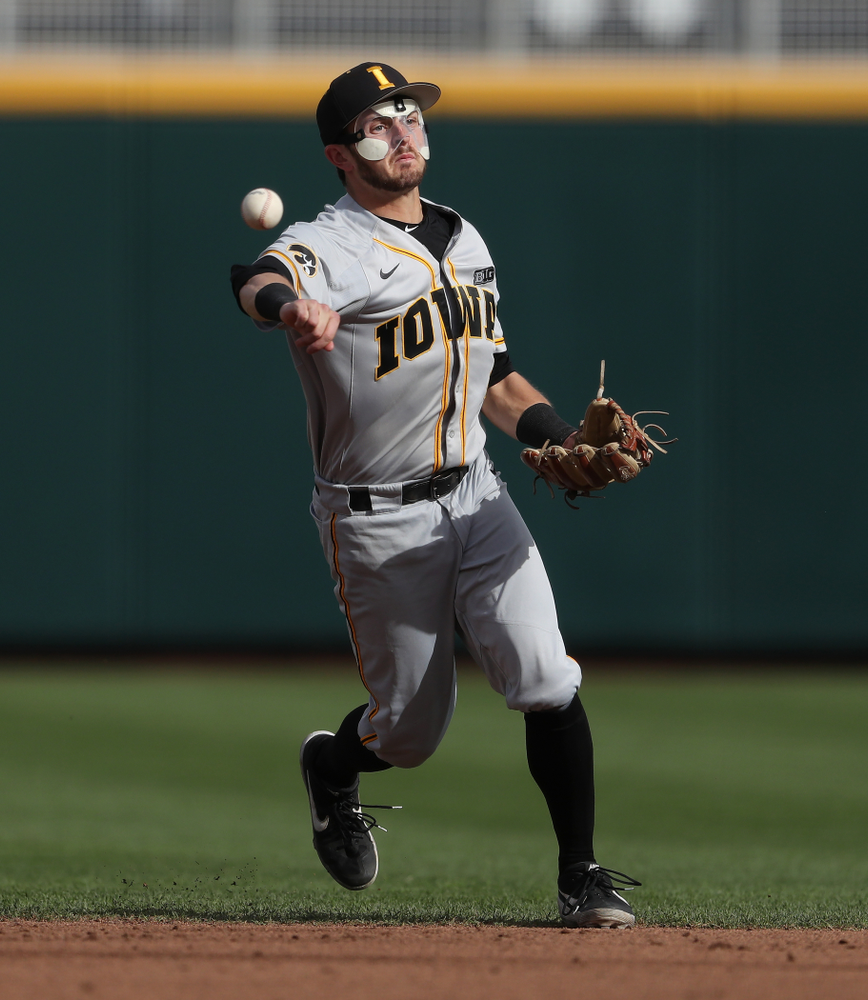 Iowa Hawkeyes infielder Mitchell Boe (4) against the Indiana Hoosiers in the first round of the Big Ten Baseball Tournament Wednesday, May 22, 2019 at TD Ameritrade Park in Omaha, Neb. (Brian Ray/hawkeyesports.com)
