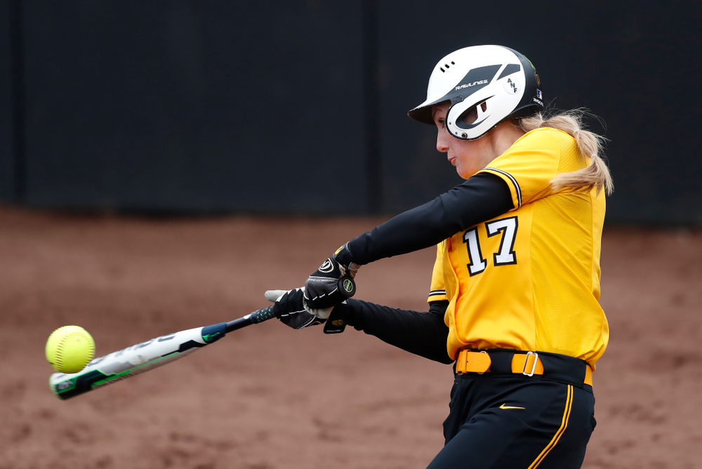 Iowa Hawkeyes outfielder Allie Wood (17) against UW Green Bay Tuesday, March 27, 2018 at Bob Pearl Field. (Brian Ray/hawkeyesports.com)