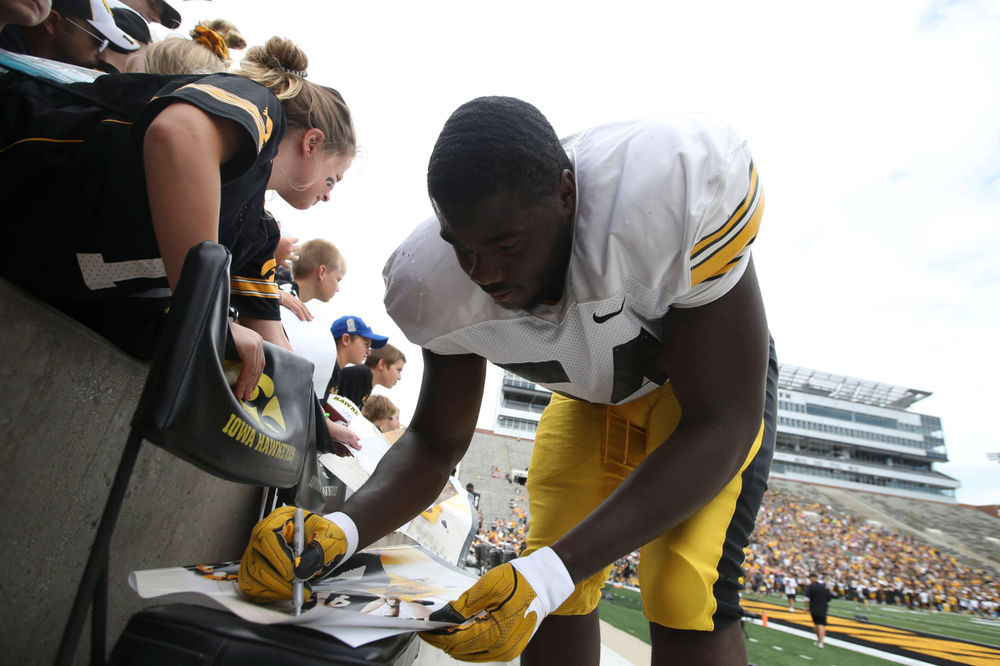 Iowa Hawkeyes defensive tackle Daviyon Nixon (54) during Kids Day at Kinnick Stadium on Saturday, August 10, 2019. (Lily Smith/hawkeyesports.com)