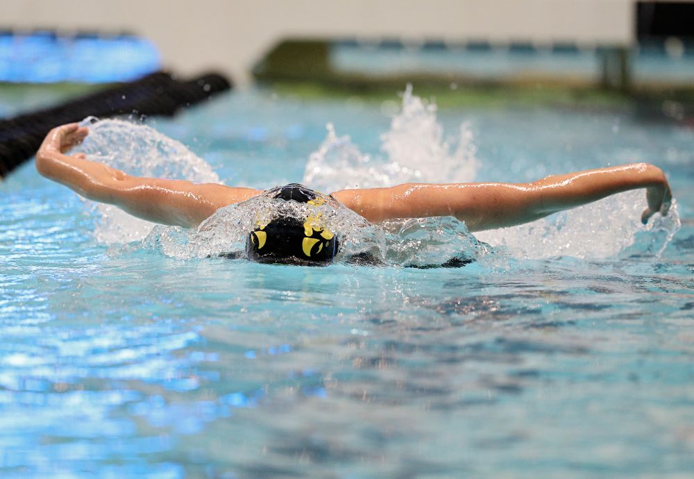 Iowa’s Sarah Schemmel swims the women’s 100 yard butterfly C finals event during the 2020 Women’s Big Ten Swimming and Diving Championships at the Campus Recreation and Wellness Center in Iowa City on Friday, February 21, 2020. (Stephen Mally/hawkeyesports.com)