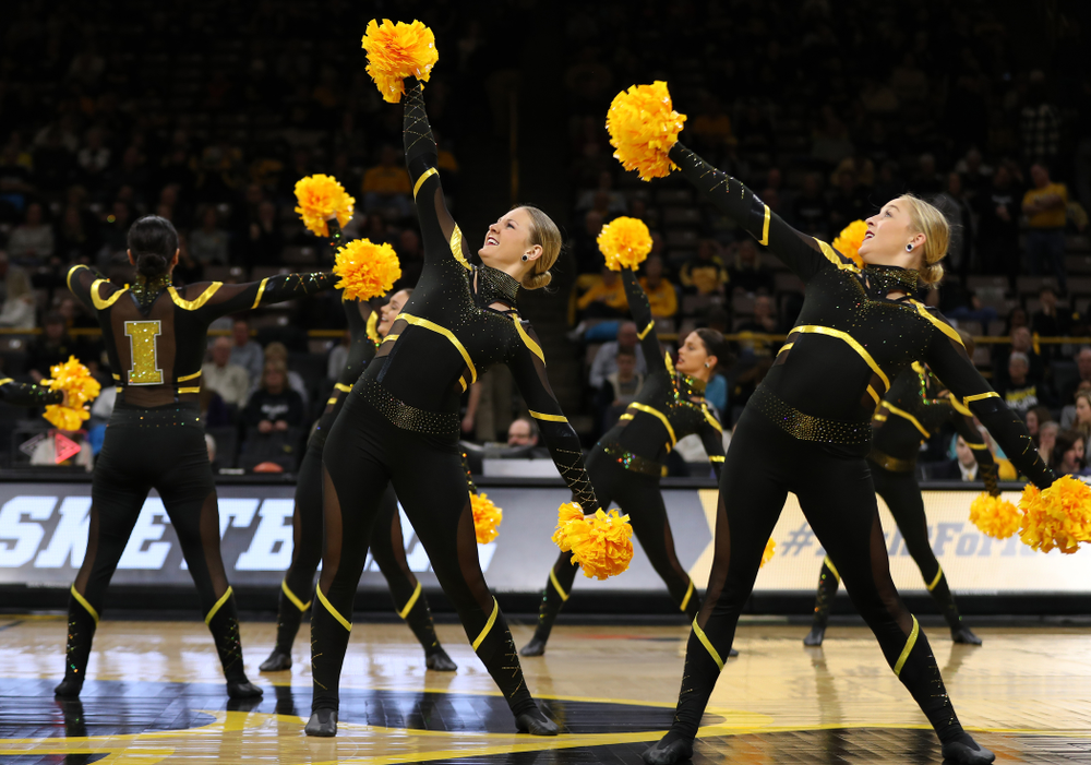 The Iowa Dance Team performs at halftime of the Iowa Hawkeyes game against the Nebraska Cornhuskers Thursday, January 3, 2019 at Carver-Hawkeye Arena. (Brian Ray/hawkeyesports.com)