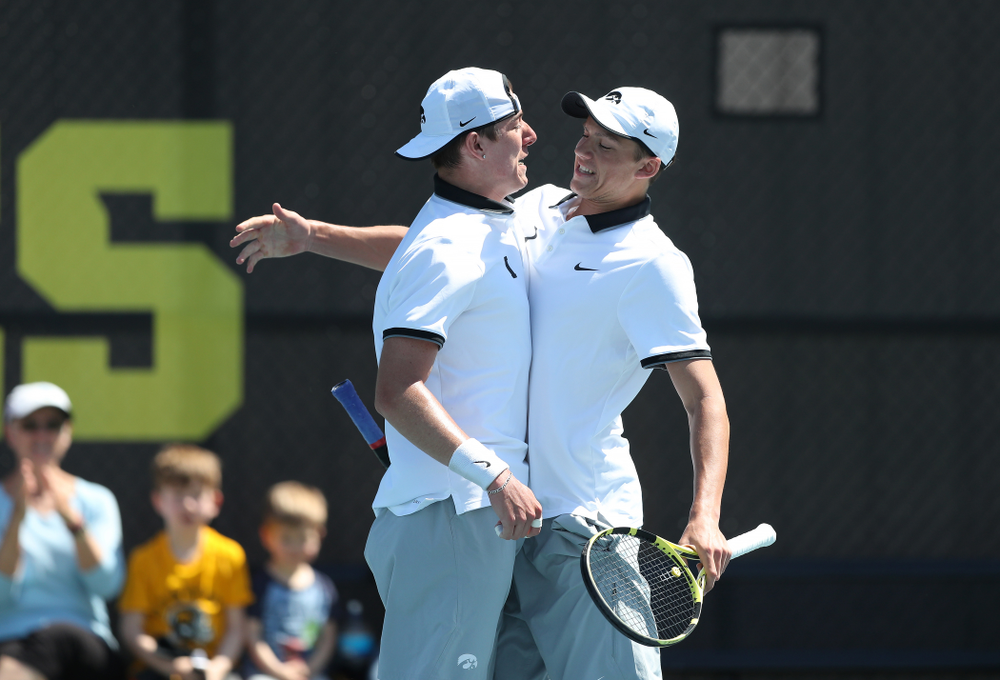 IowaÕs Joe Tyler and Nikita Snezhko play a doubles match against the Michigan Wolverines Sunday, April 21, 2019 at the Hawkeye Tennis and Recreation Complex. (Brian Ray/hawkeyesports.com)