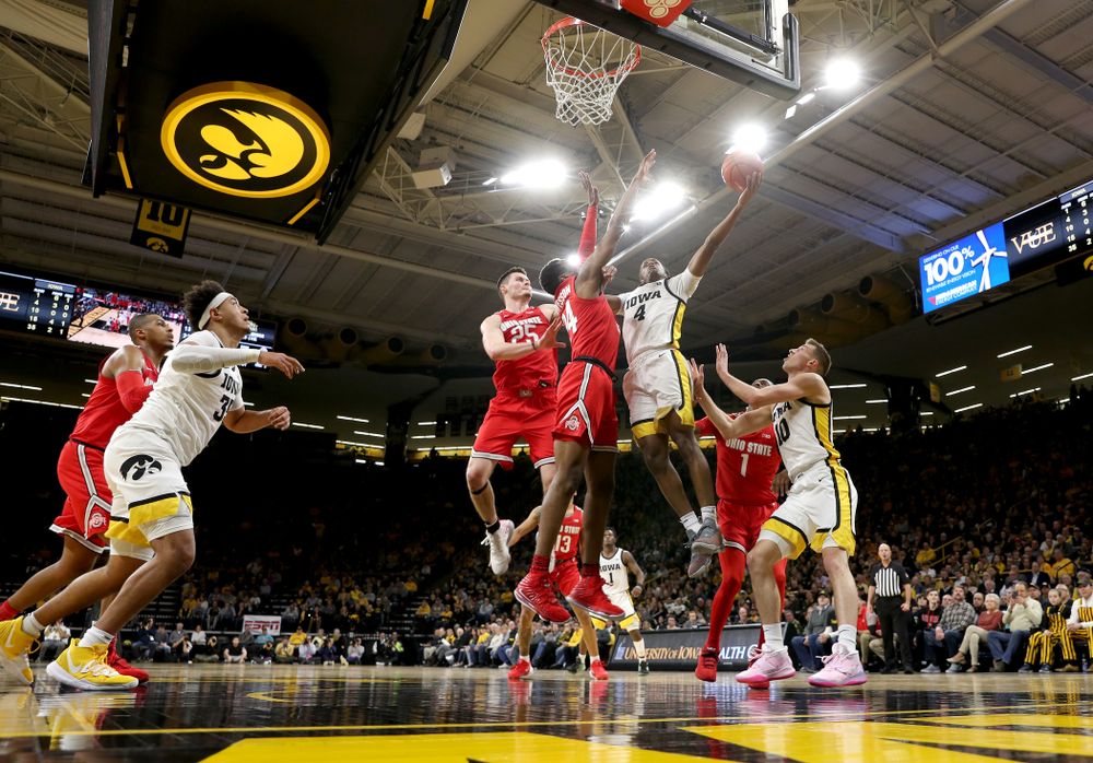 Iowa Hawkeyes guard Bakari Evelyn (4) against the Ohio State Buckeyes Thursday, February 20, 2020 at Carver-Hawkeye Arena. (Brian Ray/hawkeyesports.com)
