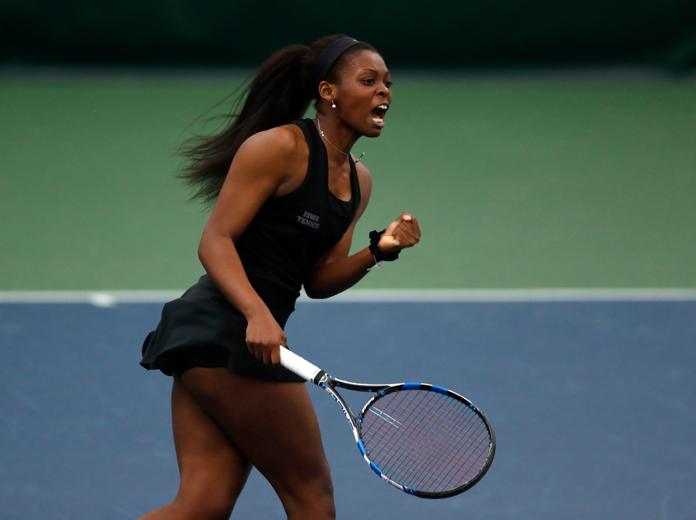 Adorabol Huckleby against Ohio State Sunday, March 25, 2018 at the Hawkeye Tennis and Recreation Center. (Brian Ray/hawkeyesports.com)