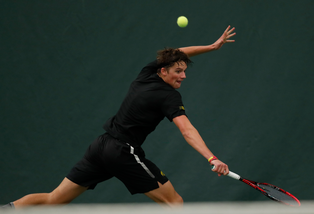 Joe Tyler against the Illinois Fighting Illini Saturday, March 31, 2018 at Hawkeye Tennis and Recreation Center. (Brian Ray/hawkeyesports.com)