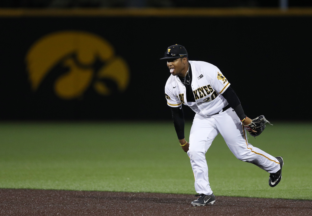 Iowa Hawkeyes Izaya Fullard (20) against the Michigan State Spartans Friday, May 10, 2019 at Duane Banks Field. (Brian Ray/hawkeyesports.com)