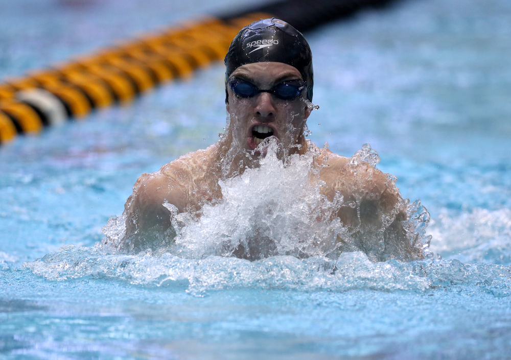 Iowa's Weston Credit competes in the 100-yard breaststroke on the third day at the 2019 Big Ten Swimming and Diving Championships Thursday, February 28, 2019 at the Campus Wellness and Recreation Center. (Brian Ray/hawkeyesports.com)