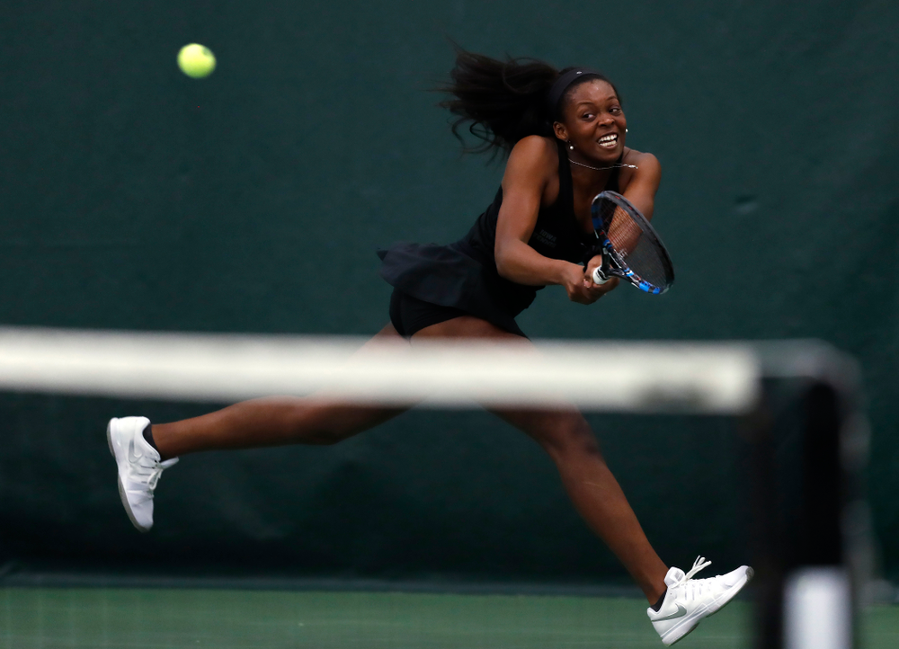 Adorabol Huckleby against Ohio State Sunday, March 25, 2018 at the Hawkeye Tennis and Recreation Center. (Brian Ray/hawkeyesports.com)