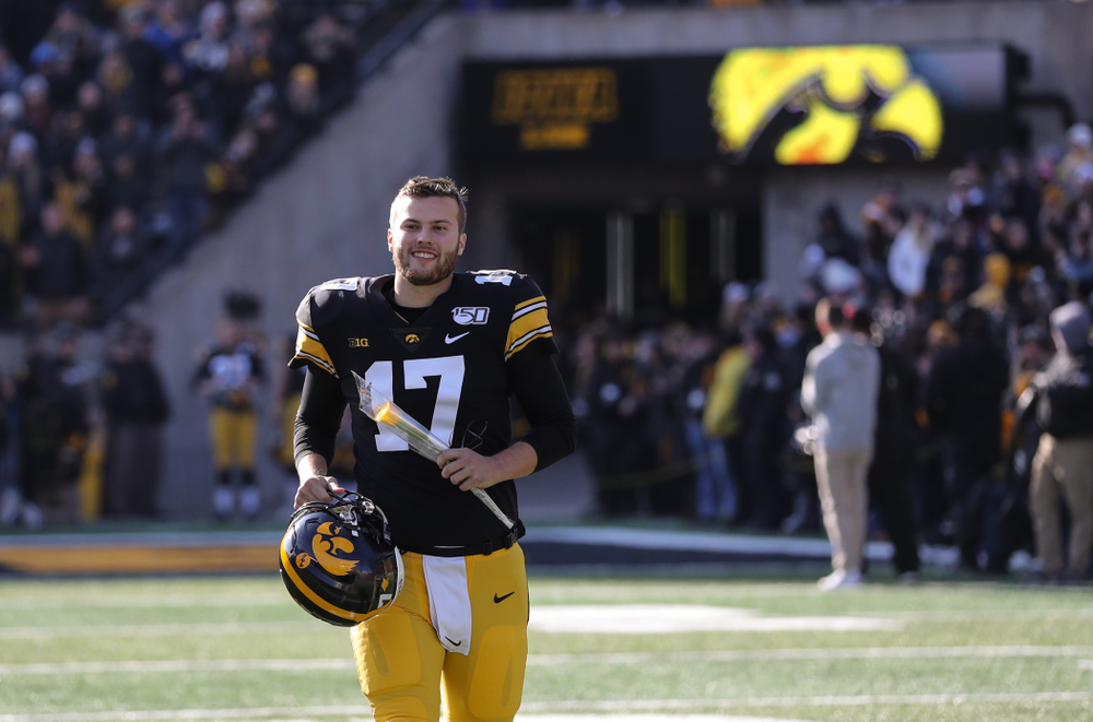 Iowa Hawkeyes quarterback Ryan Schmidt (17) during Senior Day festivities before their game against the Illinois Fighting Illini Saturday, November 23, 2019 at Kinnick Stadium. (Brian Ray/hawkeyesports.com)