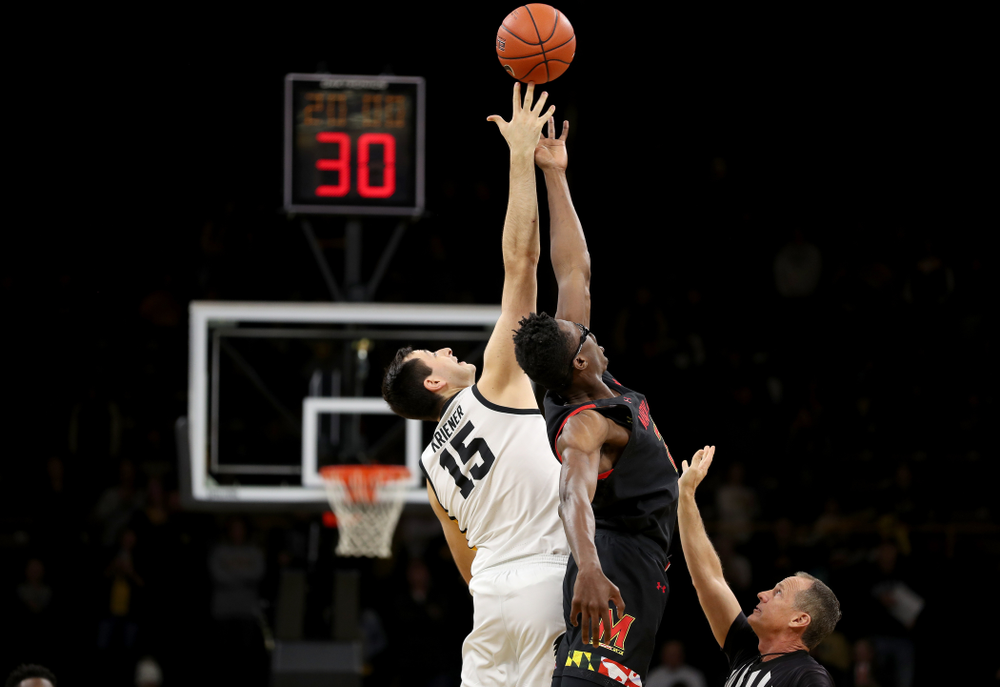 Iowa Hawkeyes forward Ryan Kriener (15) against the Maryland Terrapins Friday, January 10, 2020 at Carver-Hawkeye Arena. (Brian Ray/hawkeyesports.com)