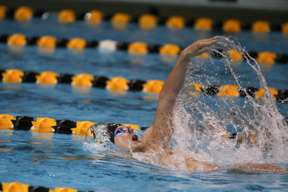 Iowa’s Anze Fers Erzen swims the 200-yard backstroke during the Iowa swimming and diving meet vs Notre Dame and Illinois on Saturday, January 11, 2020 at the Campus Recreation and Wellness Center. (Lily Smith/hawkeyesports.com)