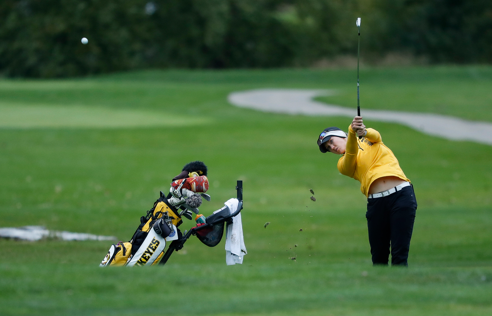 Iowa's Shawn Rennegarbe hits an approach shot during the Diane Thomason Invitational at Finkbine Golf Course on September 29, 2018. (Tork Mason/hawkeyesports.com)