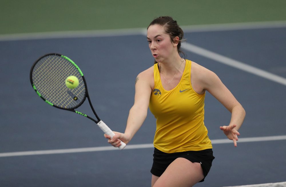 Iowa's Samantha Mannix against the Iowa State Cyclones Friday, February 8, 2019 at the Hawkeye Tennis and Recreation Complex. (Brian Ray/hawkeyesports.com)