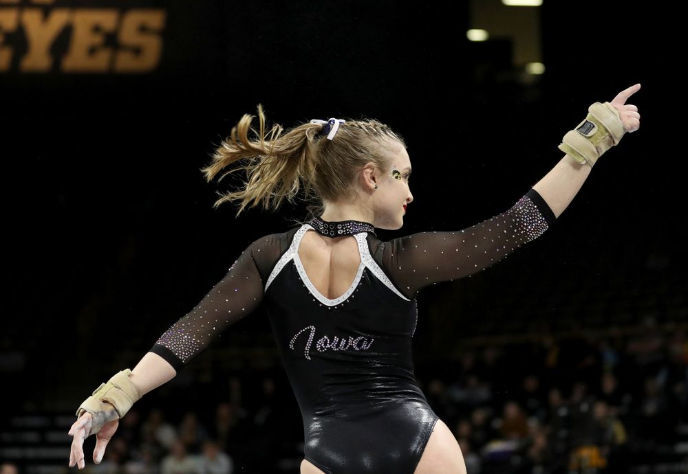 Iowa’s Lauren Guerin competes on the floor against Michigan State Saturday, February 1, 2020 at Carver-Hawkeye Arena. (Brian Ray/hawkeyesports.com)