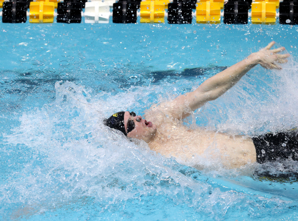 Iowa's Kenneth Mende competes in the 100-yard backstroke on the third day at the 2019 Big Ten Swimming and Diving Championships Thursday, February 28, 2019 at the Campus Wellness and Recreation Center. (Brian Ray/hawkeyesports.com)