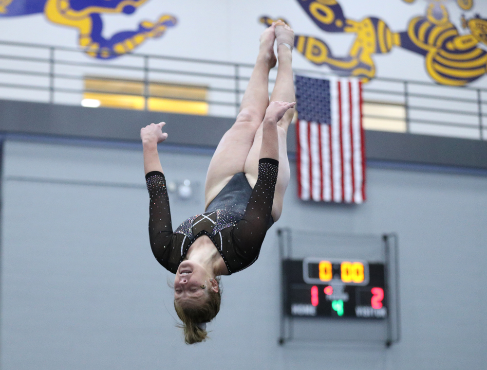 Sydney Hogani competes on the floor during the Black and Gold intrasquad meet Saturday, December 1, 2018 at the University of Iowa Field House. (Brian Ray/hawkeyesports.com)