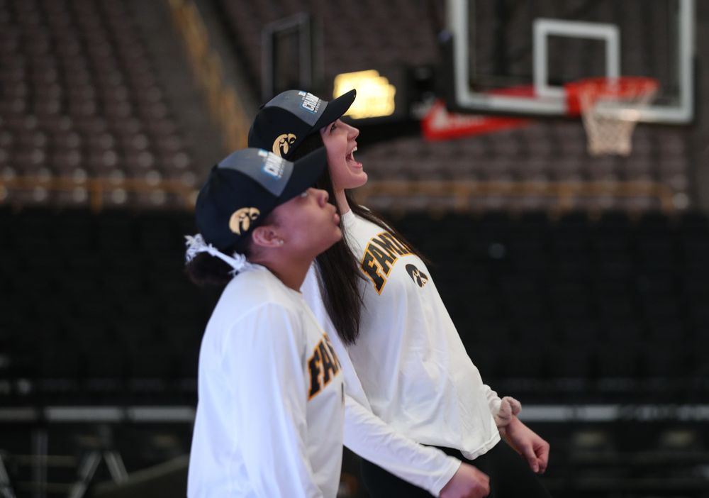 Iowa Hawkeyes forward Megan Gustafson (10) during a celebration of their Big Ten Women's Basketball Tournament championship Monday, March 18, 2019 at Carver-Hawkeye Arena. (Brian Ray/hawkeyesports.com)