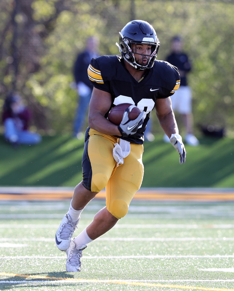 Iowa Hawkeyes running back Toren Young (28) during the teamÕs final spring practice Friday, April 26, 2019 at the Kenyon Football Practice Facility. (Brian Ray/hawkeyesports.com)