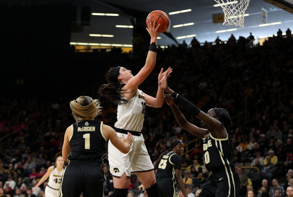 Iowa Hawkeyes forward Megan Gustafson (10) against the Purdue Boilermakers Sunday, January 27, 2019 at Carver-Hawkeye Arena. (Brian Ray/hawkeyesports.com)