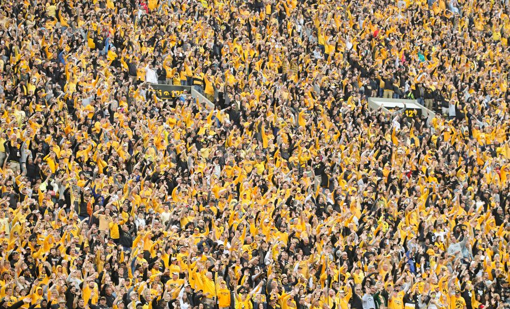 Fans wave to the University of Iowa Stead Family Children's Hospital between the first and second quarter of their game at Kinnick Stadium in Iowa City on Saturday, Sep 28, 2019. (Stephen Mally/hawkeyesports.com)