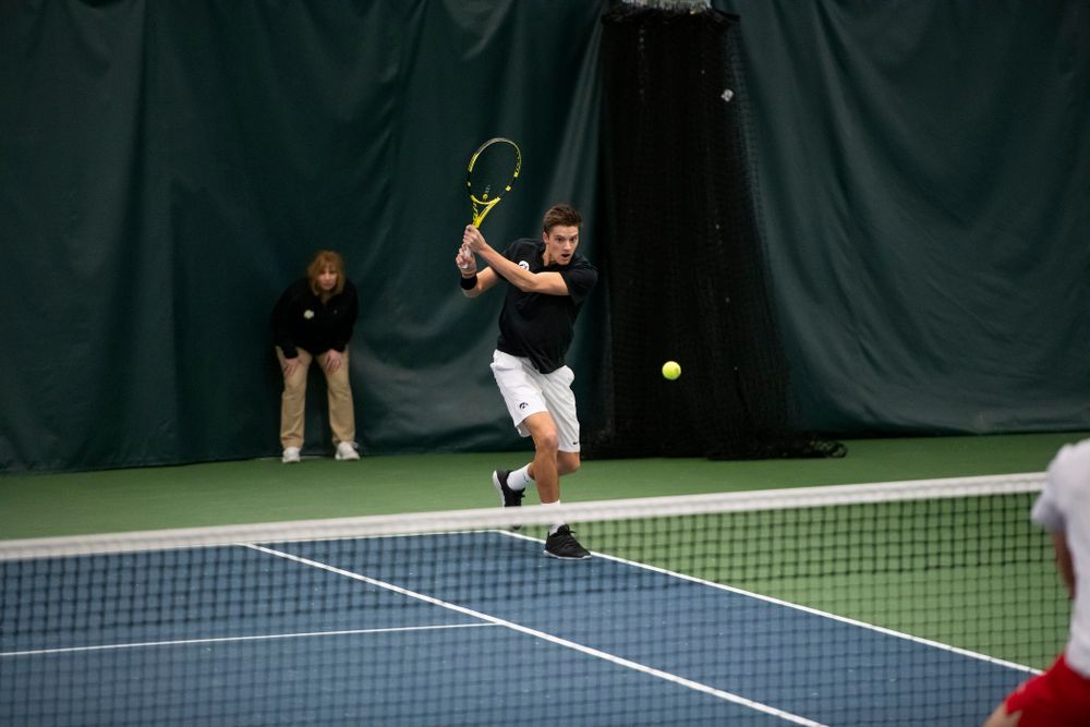 The Iowa men's tennis team competes against Cornell in The Rise Tennis Center in Ithaca, NY on Sunday, Feb. 24, 2019.