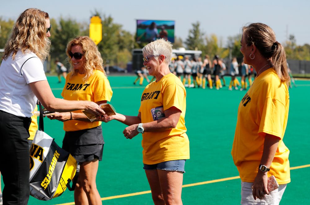 Former field hockey players receive their varsity letters before the Iowa Hawkeyes game against Indiana Sunday, September 16, 2018 at Grant Field. (Brian Ray/hawkeyesports.com)